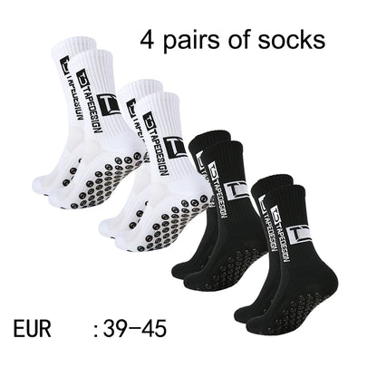 4 Pairs of New TC Mid Tube Glued Football Socks for Sports Training and Competition, Non Slip and Breathable Socks